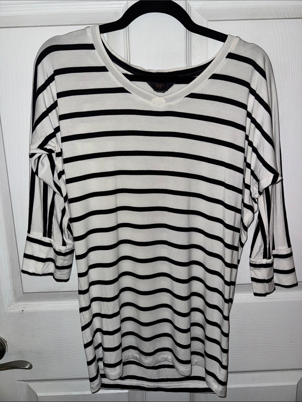 Striped Black and White V-Neck Women's Top